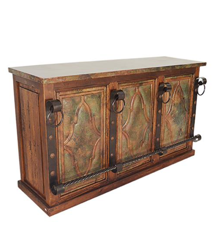 THE BLACKSMITHS BAR | VERDI-GRIS COPPER INSERTS, COPPER TOP, FORGED IRON, WINE RACK