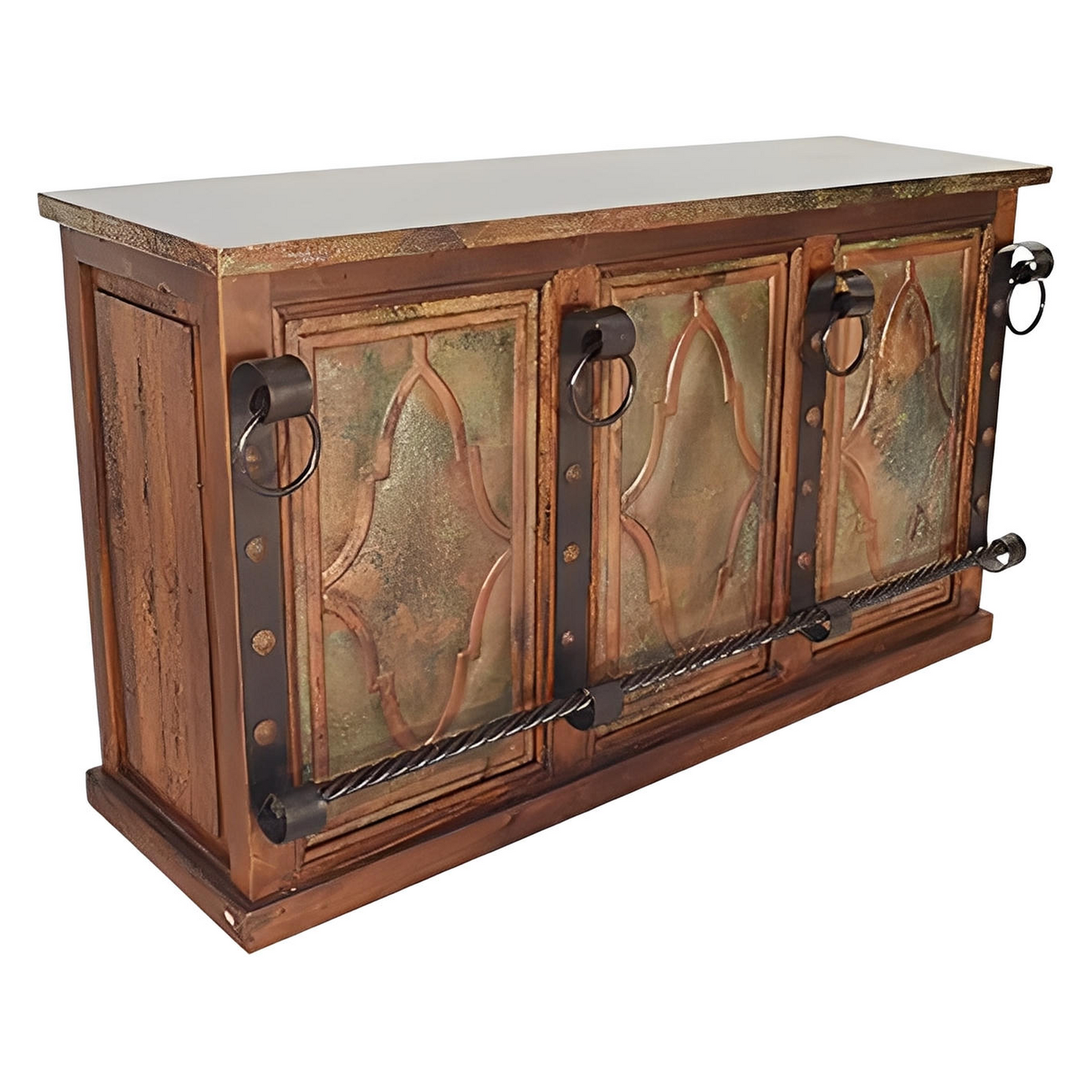 THE BLACKSMITHS BAR | VERDI-GRIS COPPER INSERTS, COPPER TOP, FORGED IRON, WINE RACK