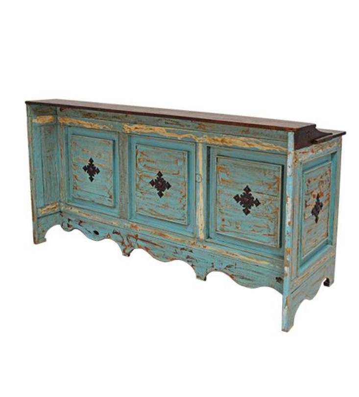 Santa Fe Cantina Bar – Turquoise Distressed Wood with Rustic Charm
