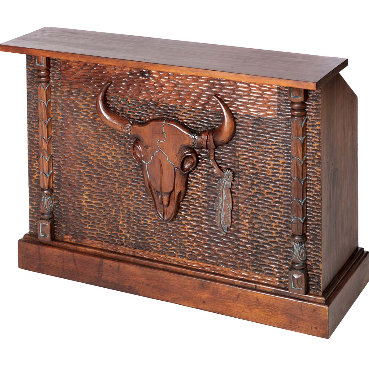 LONGHORN LEGACY BAR WITH BULL SKULL & HANGING FEATHER
