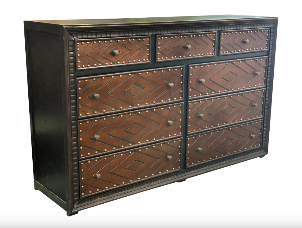 ANDES BEDROOM SET, 79.5" Tall - Upholstered Leather, Dark Brown Wood Frame - Includes Delivery and Assembly