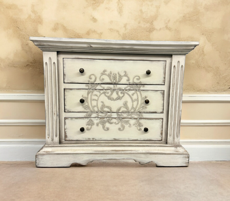 ALESSANDRA BEDROOM SET | 87" Tall | Rustic Distressed Finish | Waxed Off-White Wood | Includes Delivery and Assembly