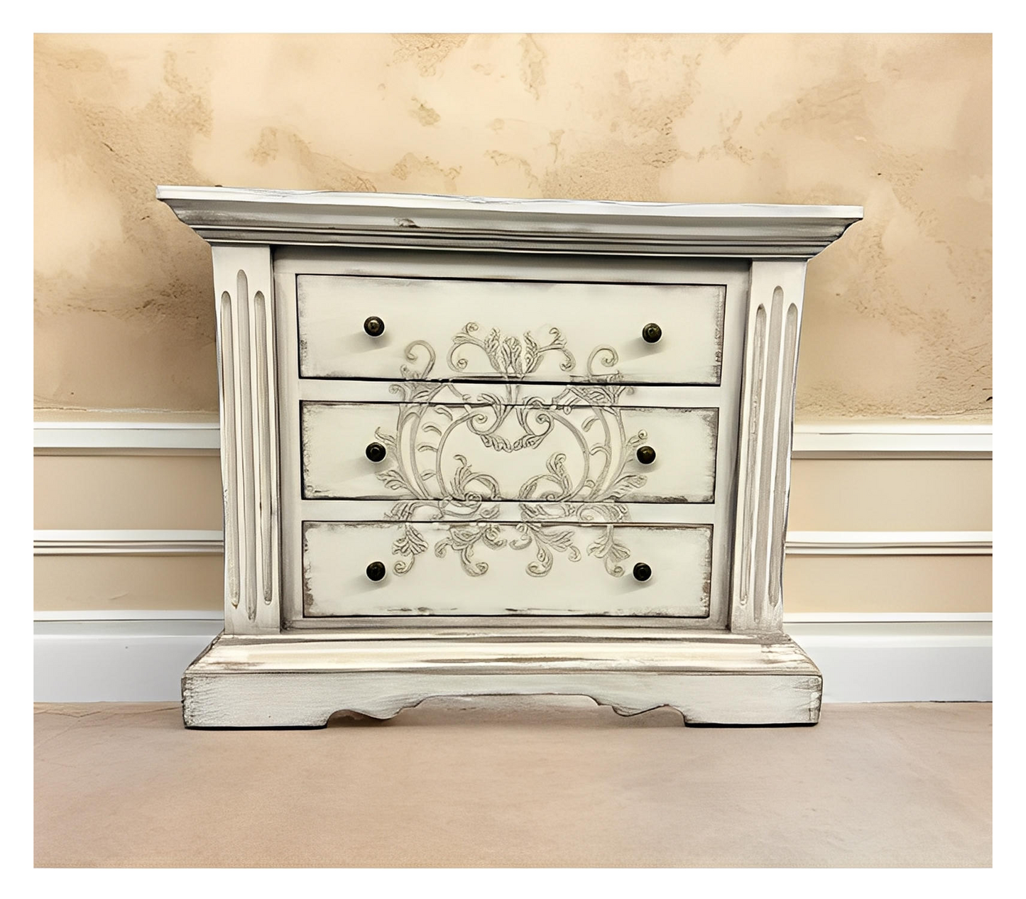 ALESSANDRA BEDROOM SET | 87" Tall | Rustic Distressed Finish | Waxed Off-White Wood | Includes Delivery and Assembly