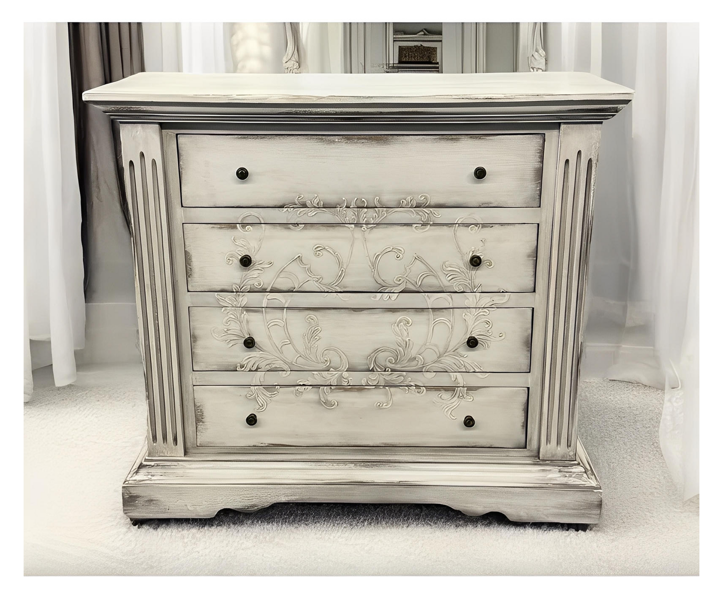 ALESSANDRA BEDROOM SET | 87" Tall | Rustic Distressed Finish | Waxed Off-White Wood | Includes Delivery and Assembly