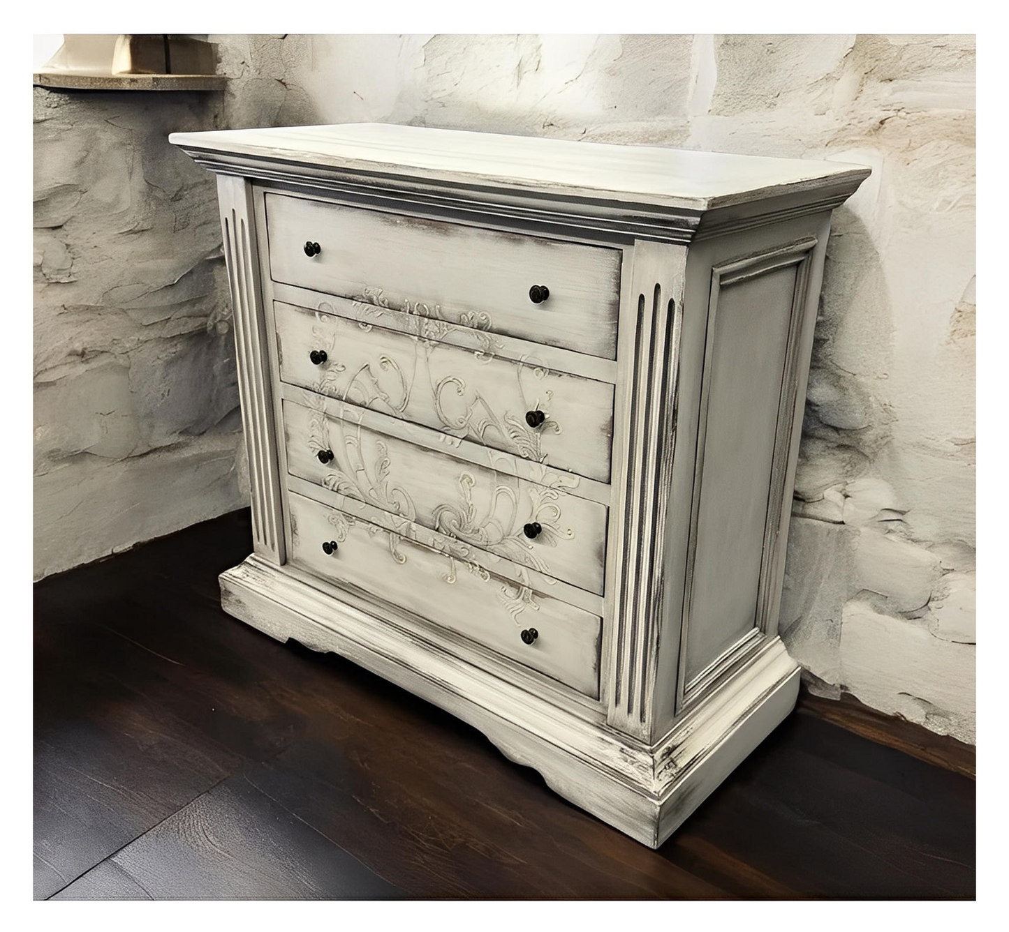 ALESSANDRA BEDROOM SET | 87" Tall | Rustic Distressed Finish | Waxed Off-White Wood | Includes Delivery and Assembly