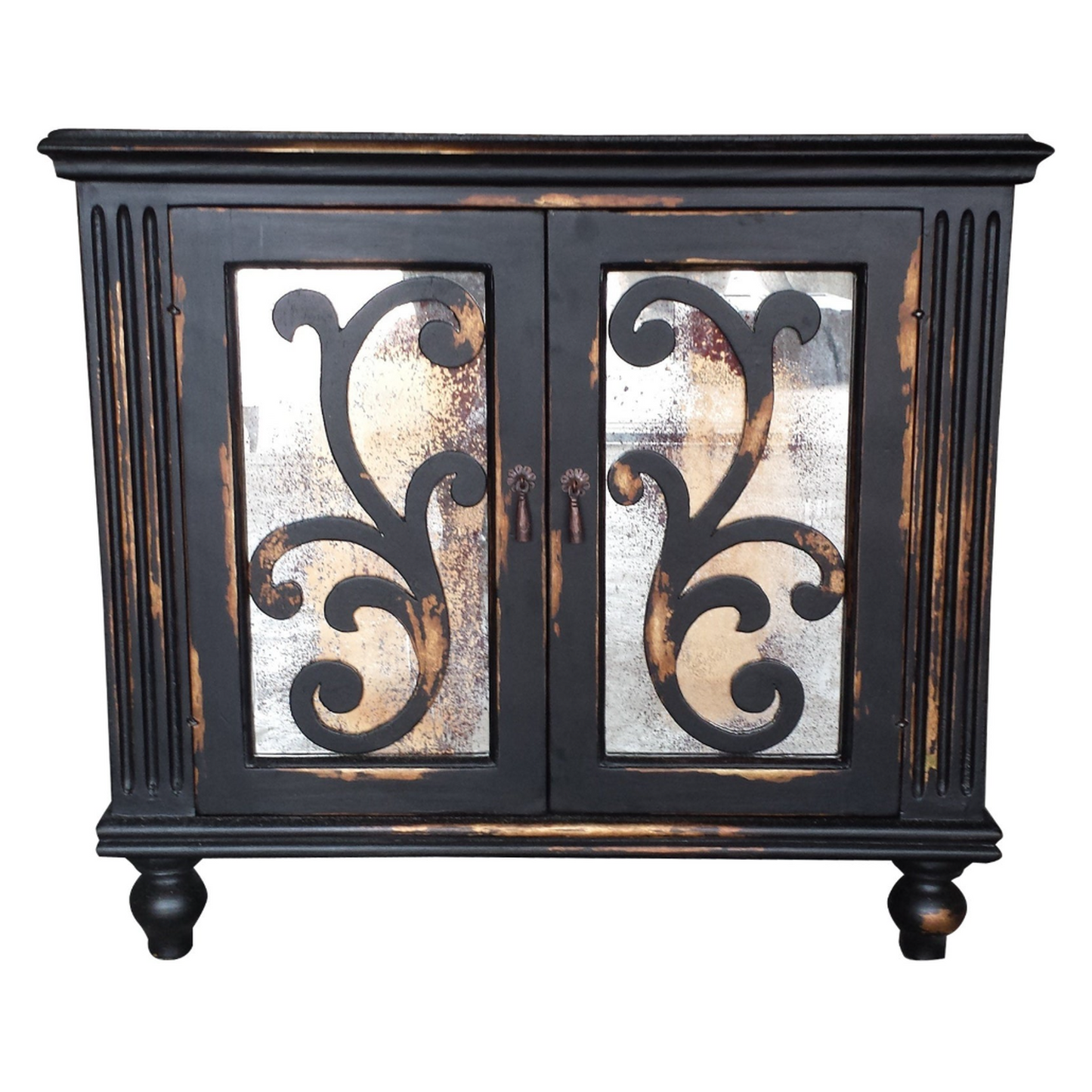 Poitiers Bedroom Set - Dark Hand-Carved Wood - Gold Antique Mirror