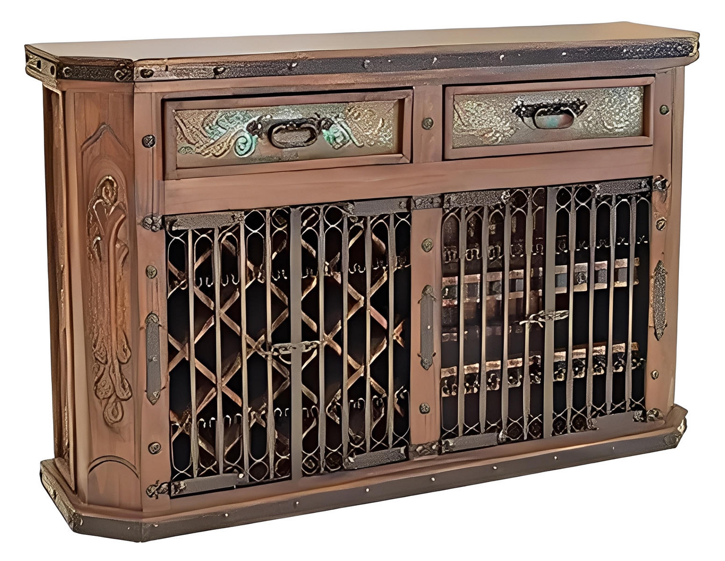 Thunder Ridge Wine Cabinet & Rack With Embossed Copper Drawers