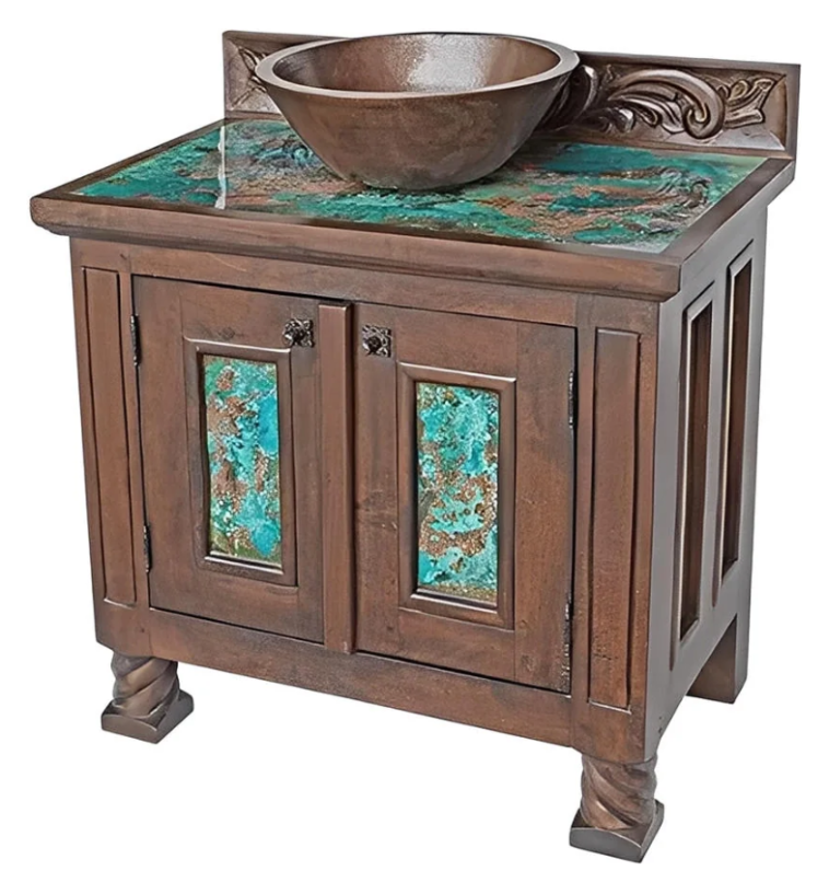 Ocean Water Canyon Vanity with Turquoise Copper & Vessel Sink