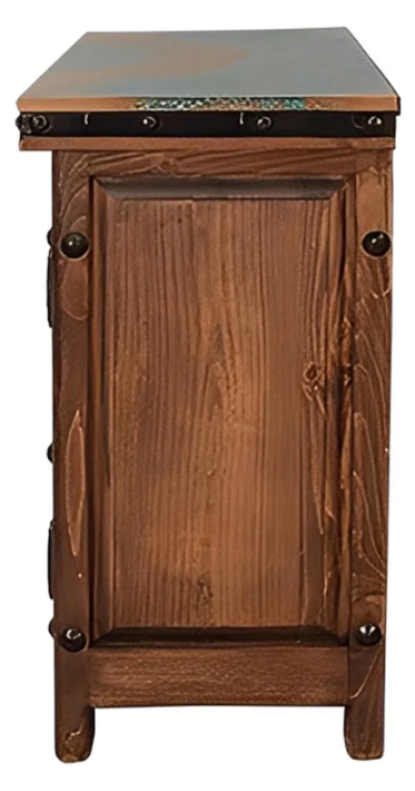 Sky Horse Canyon Console Cabinet With Tooled Leather And Turquoise Copper