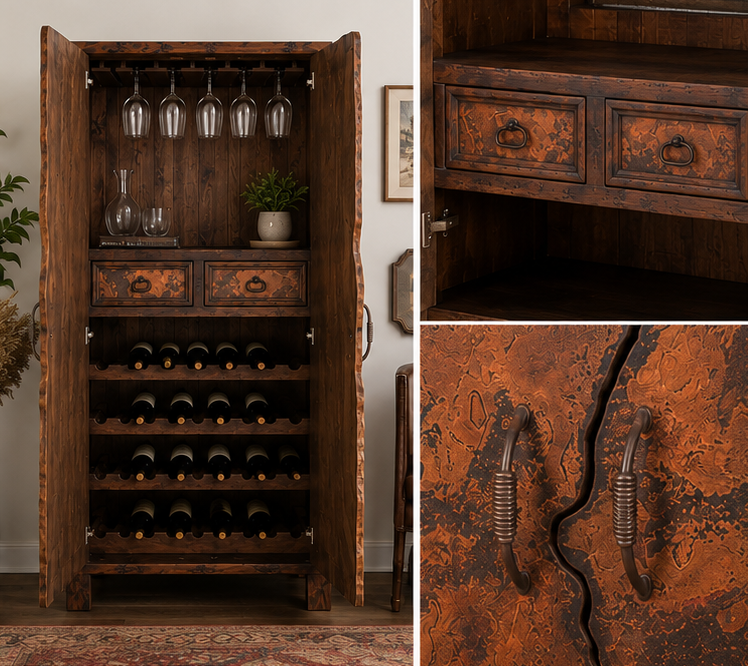 Donte Ridge Copper Door Wine Cabinet, Armoire