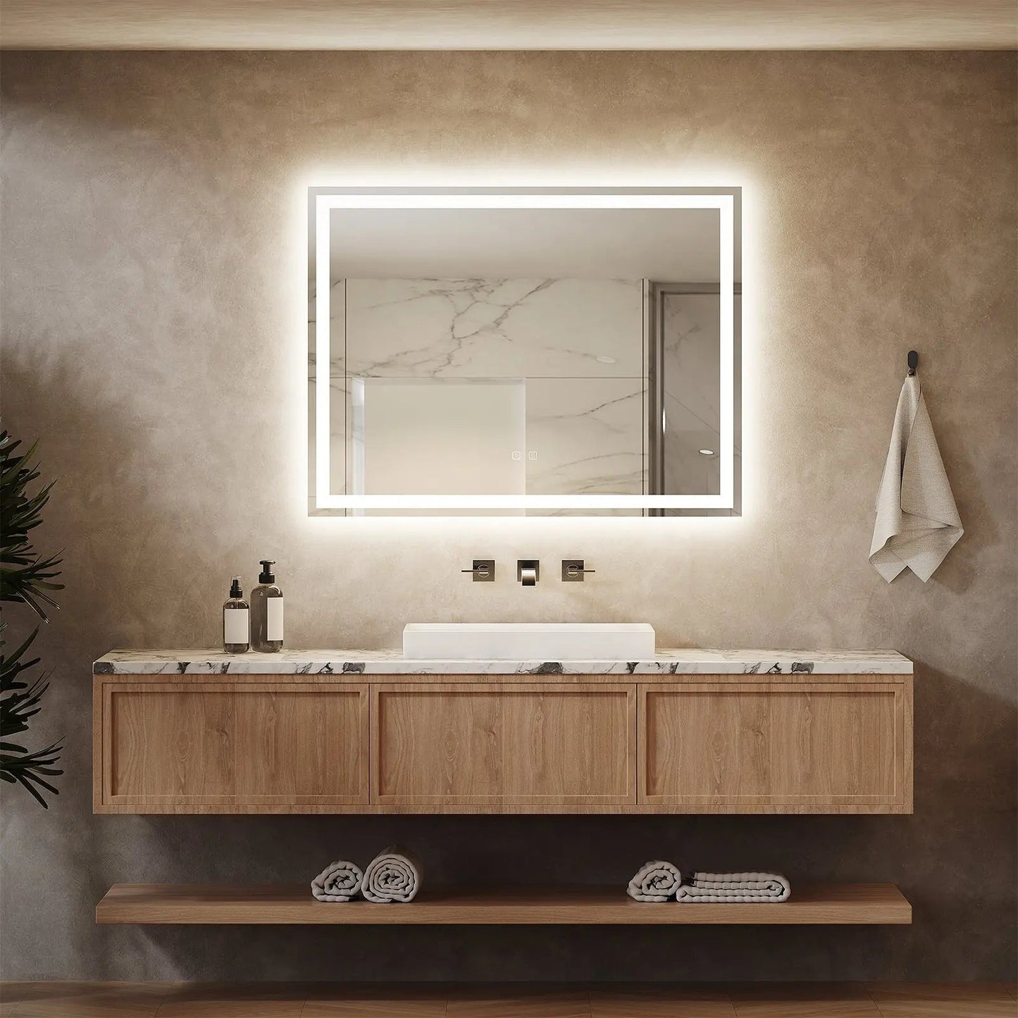 Center Glow and Backlit LED Bathroom Mirror (40 to 50 in) - Adjustable Brightness and Color Temperature - Anti-Fog