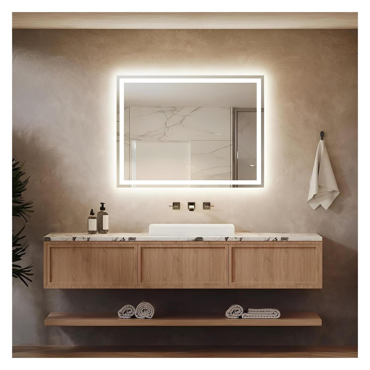 Center Glow and Backlit LED Bathroom Mirror (40 to 50 in) - Adjustable Brightness and Color Temperature - Anti-Fog