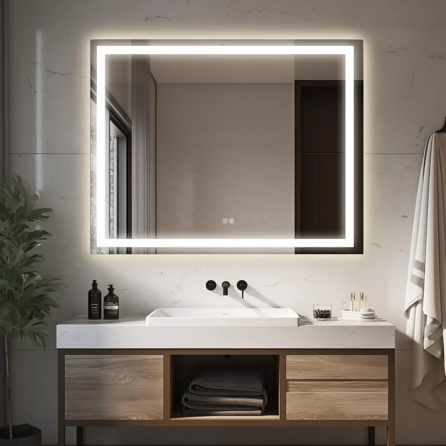 Center Glow and Backlit LED Bathroom Mirror (40 to 50 in) - Adjustable Brightness and Color Temperature - Anti-Fog