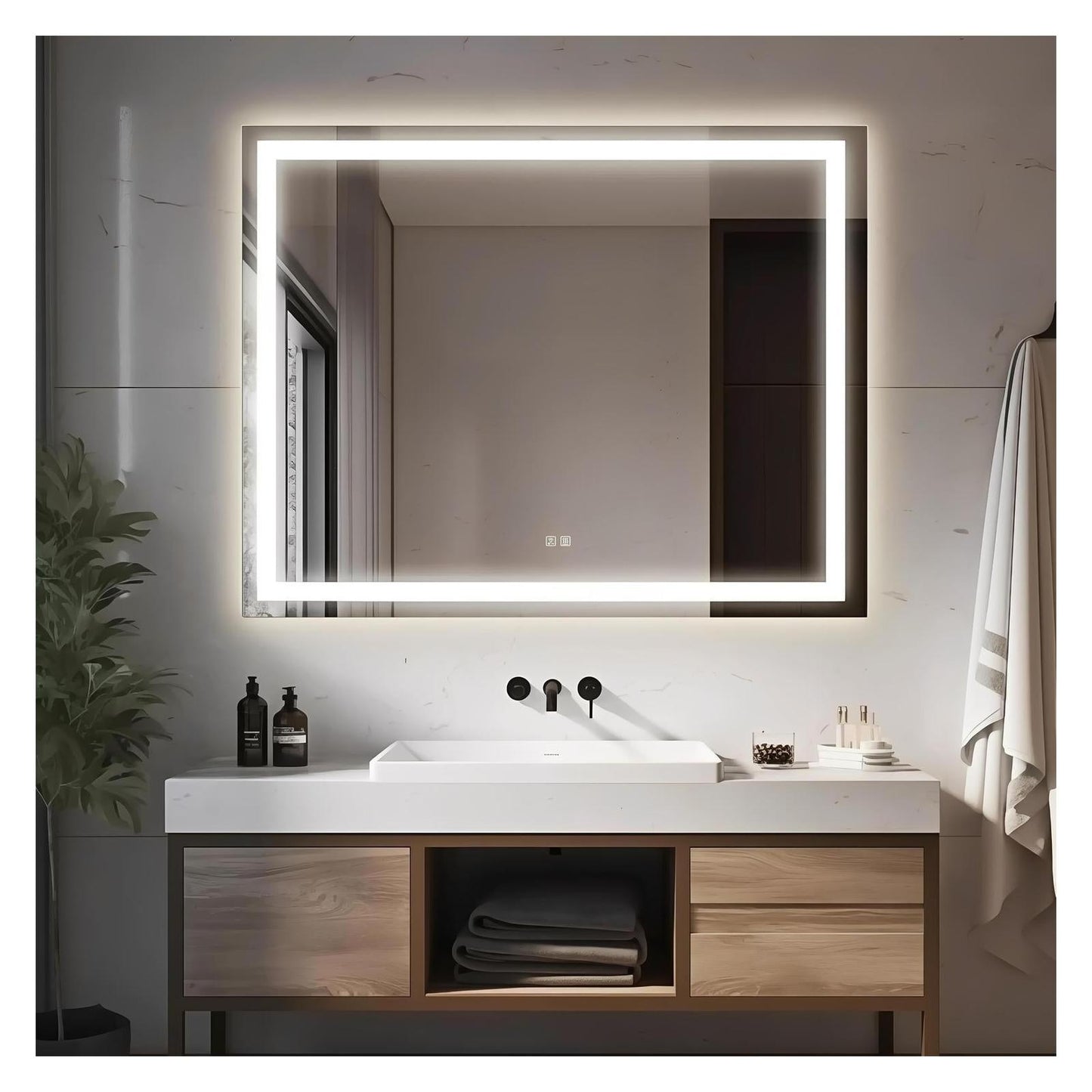 Center Glow and Backlit LED Bathroom Mirror (40 to 50 in) - Adjustable Brightness and Color Temperature - Anti-Fog