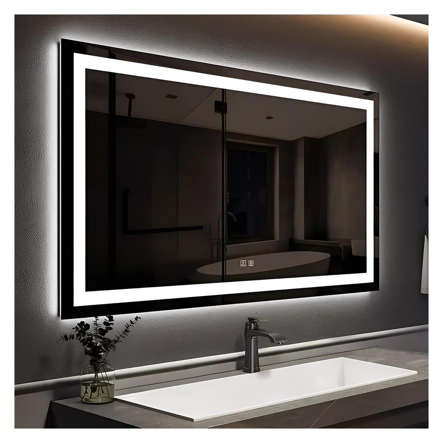Center Glow and Backlit LED Bathroom Mirror (40 to 50 in) - Adjustable Brightness and Color Temperature - Anti-Fog