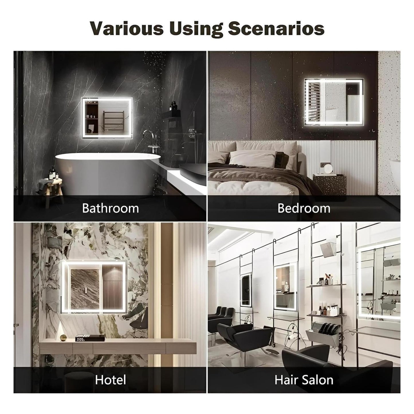 Center Glow and Backlit LED Bathroom Mirror (40 to 50 in) - Adjustable Brightness and Color Temperature - Anti-Fog