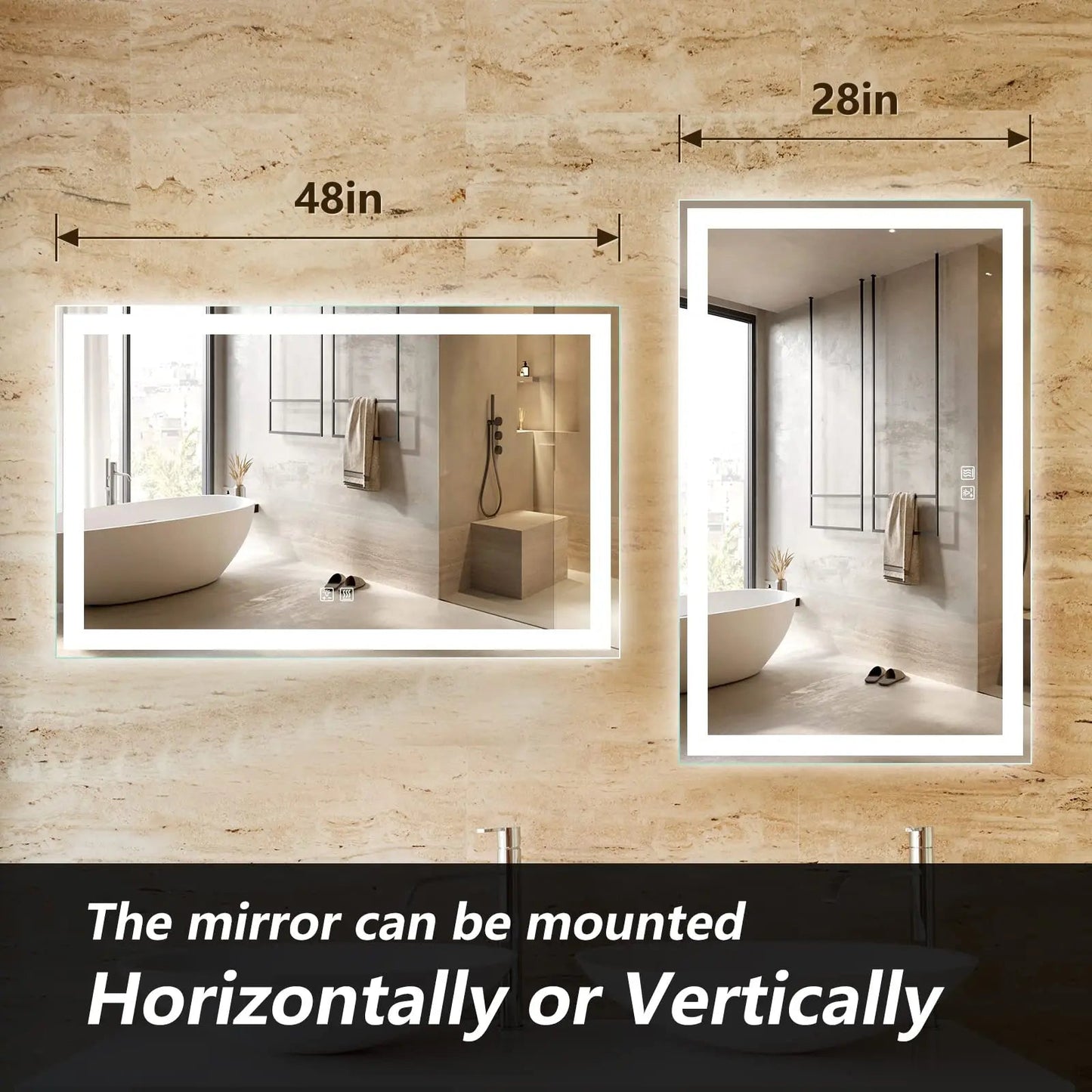Center Glow and Backlit LED Bathroom Mirror (40 to 50 in) - Adjustable Brightness and Color Temperature - Anti-Fog
