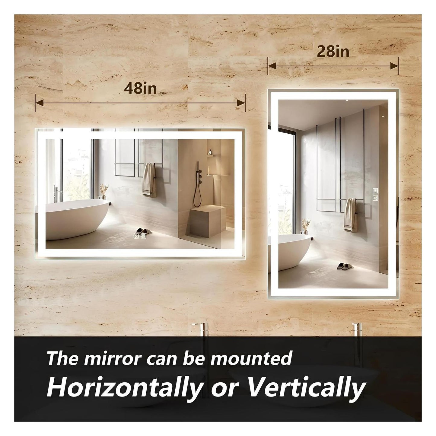 Center Glow and Backlit LED Bathroom Mirror (40 to 50 in) - Adjustable Brightness and Color Temperature - Anti-Fog