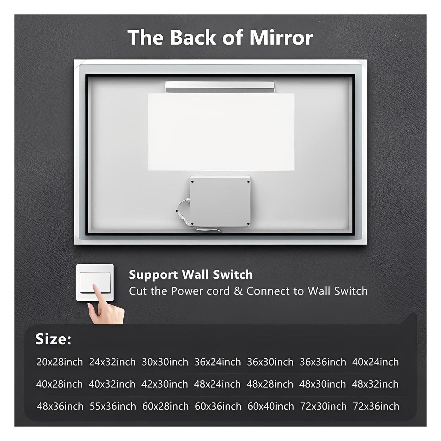 Center Glow and Backlit LED Bathroom Mirror (40 to 50 in) - Adjustable Brightness and Color Temperature - Anti-Fog