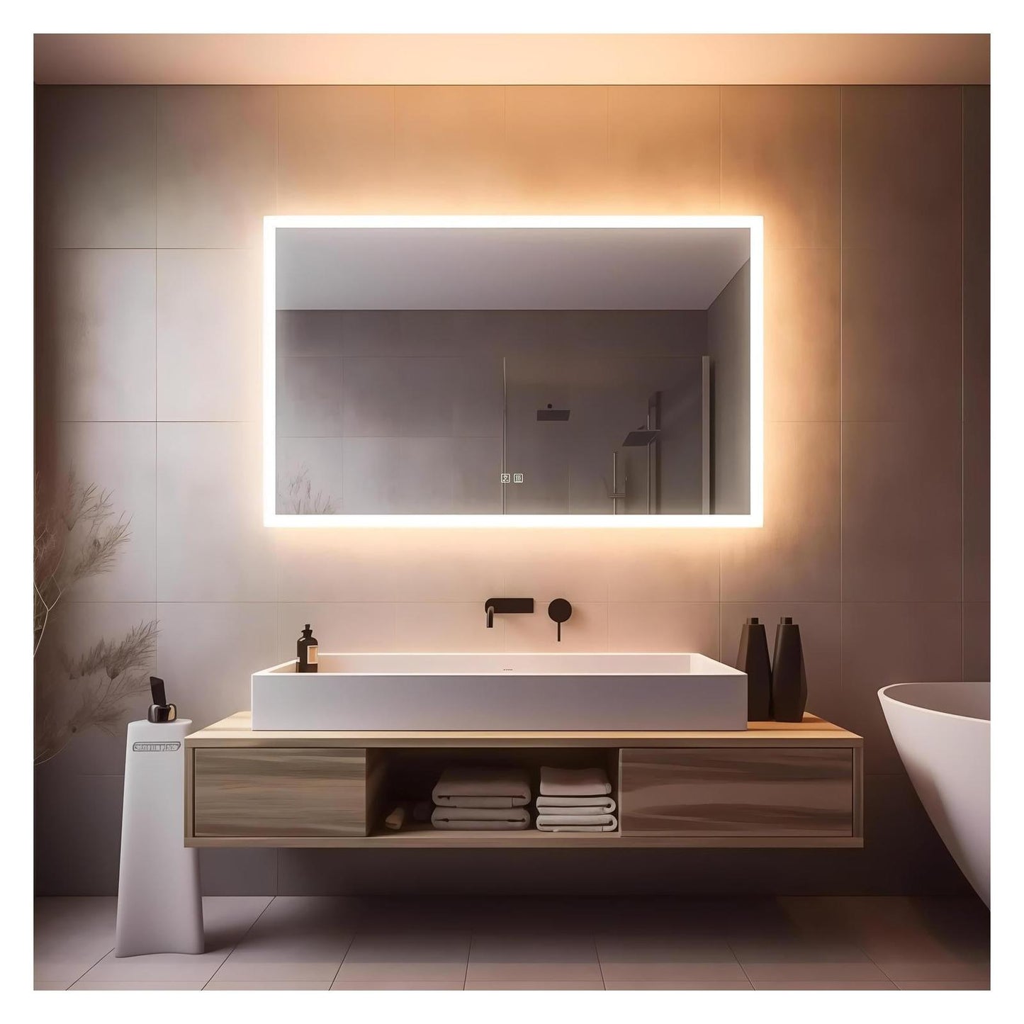 Standard Edge Glow LED Bathroom Mirror (40-50 in) - Adjustable Color & Temperature - Anti-Fog