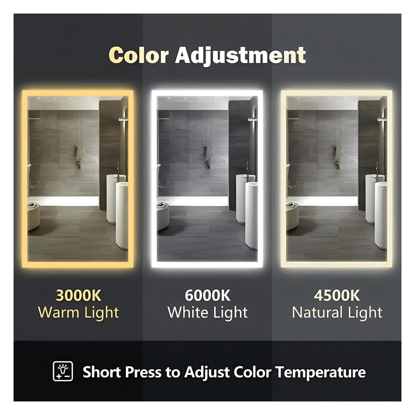 Standard Edge Glow LED Bathroom Mirror (40-50 in) - Adjustable Color & Temperature - Anti-Fog