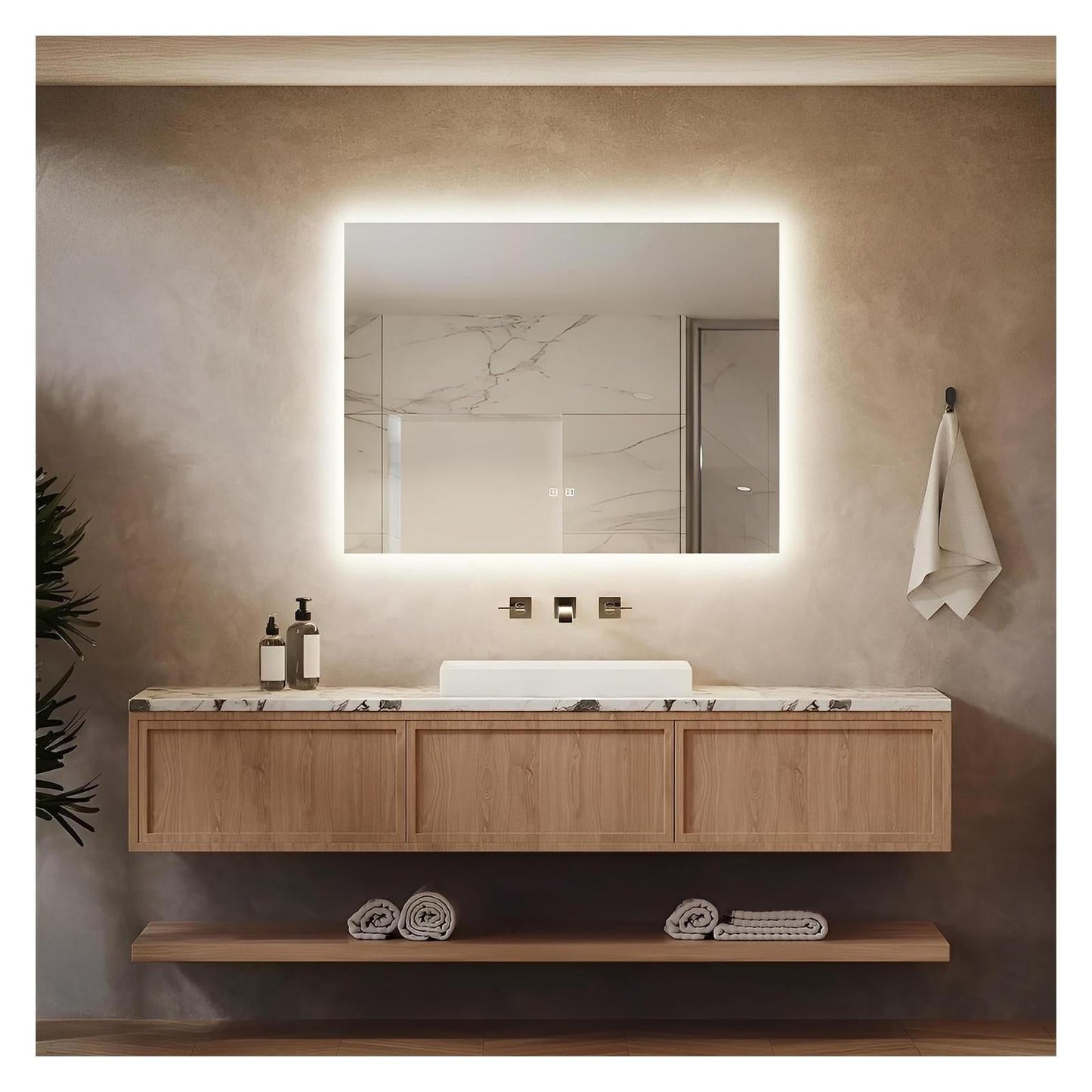 Standard Sleek Backlit LED Bathroom Mirror (40-50 in) - Adjustable Color & Temperature - Anti-Fog