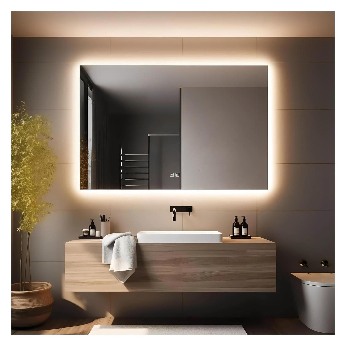 Standard Sleek Backlit LED Bathroom Mirror (40-50 in) - Adjustable Color & Temperature - Anti-Fog