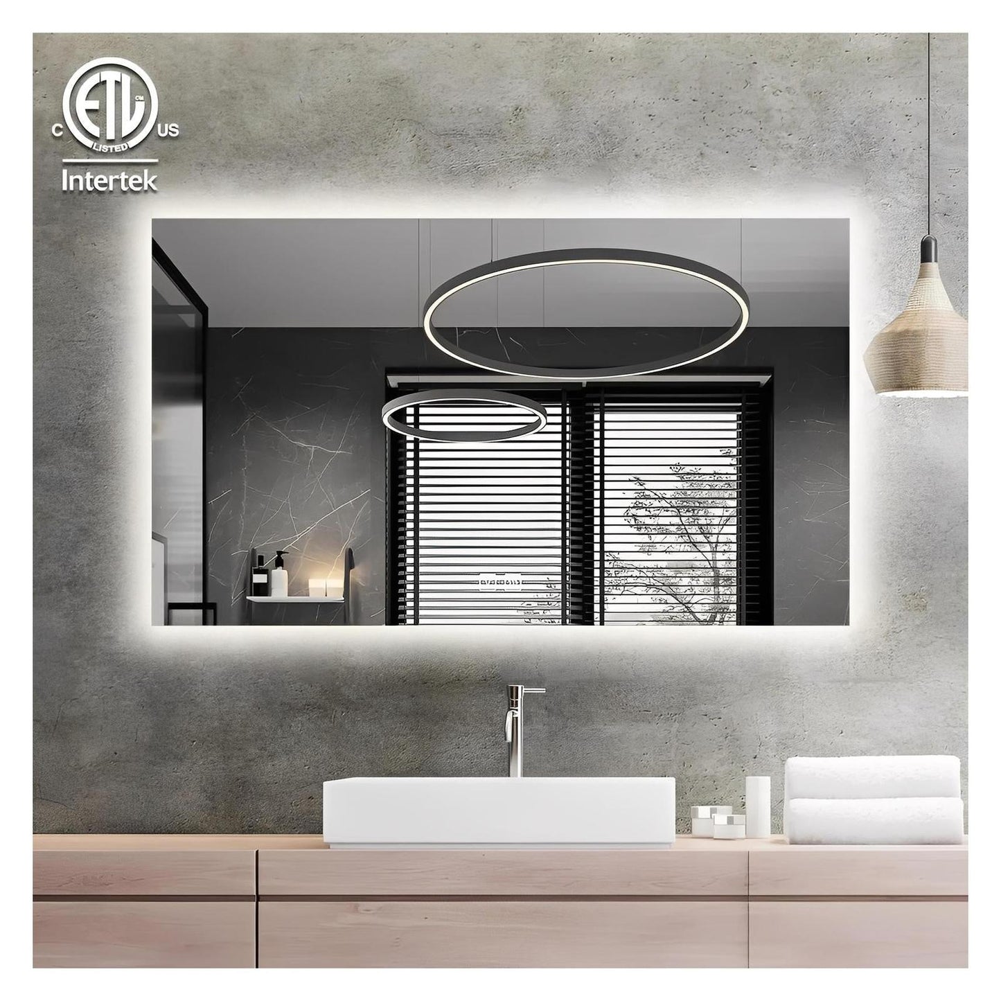 Standard Sleek Backlit LED Bathroom Mirror (40-50 in) - Adjustable Color & Temperature - Anti-Fog