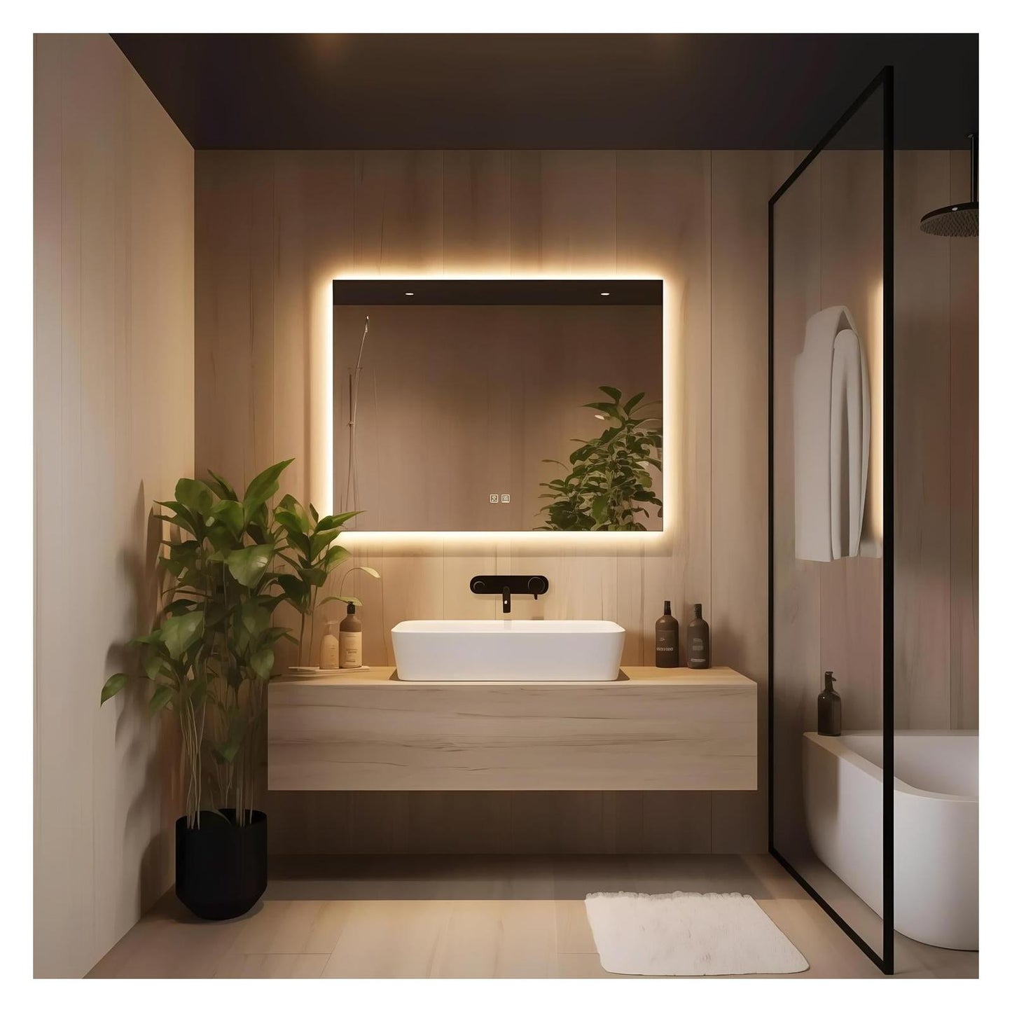 Standard Sleek Backlit LED Bathroom Mirror (40-50 in) - Adjustable Color & Temperature - Anti-Fog