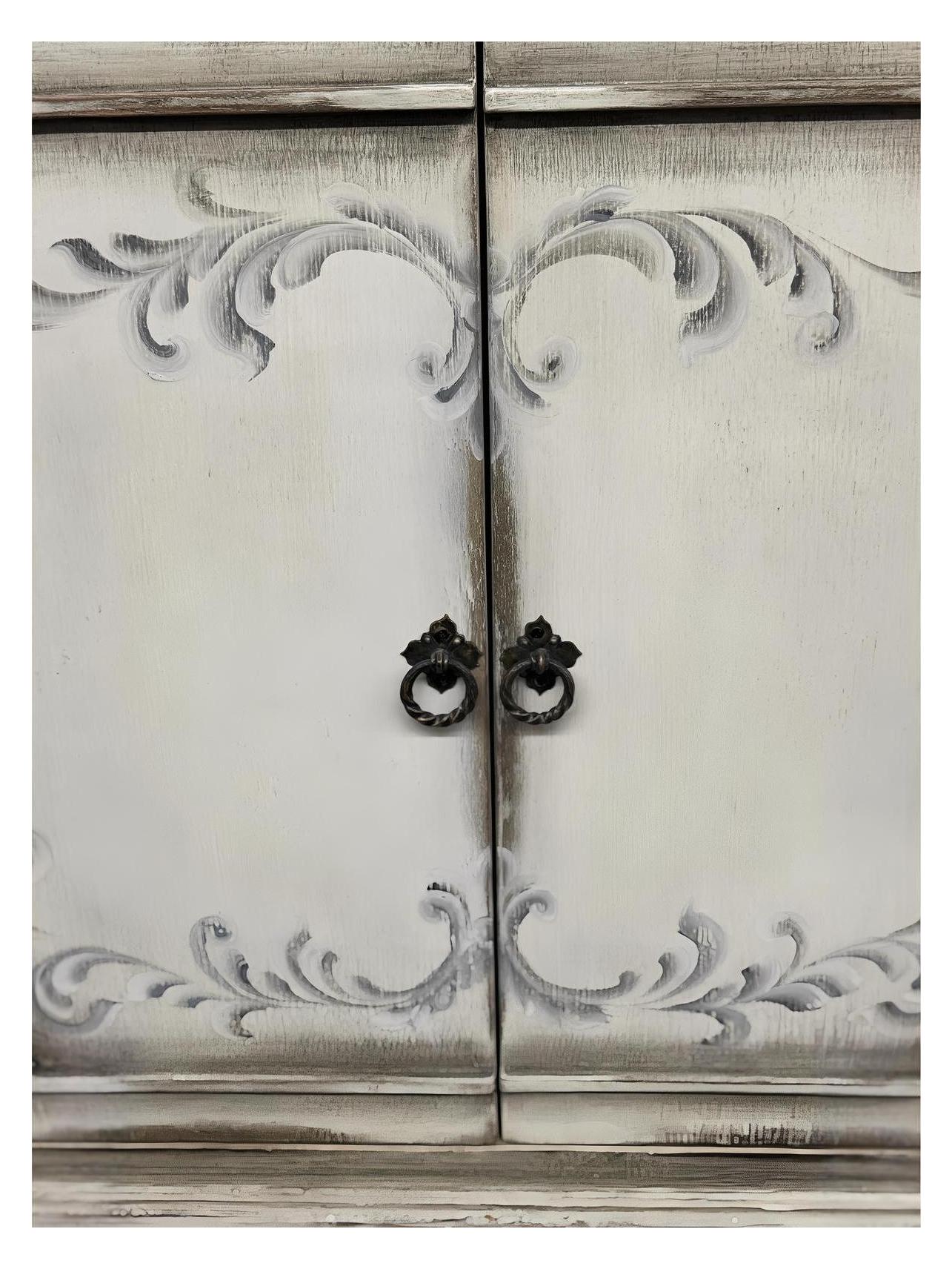 Marcilly-sur-Maulne Antique White Dining Room Buffet Table, Distressed Wood - 17.5 x 77.5 x 41.5