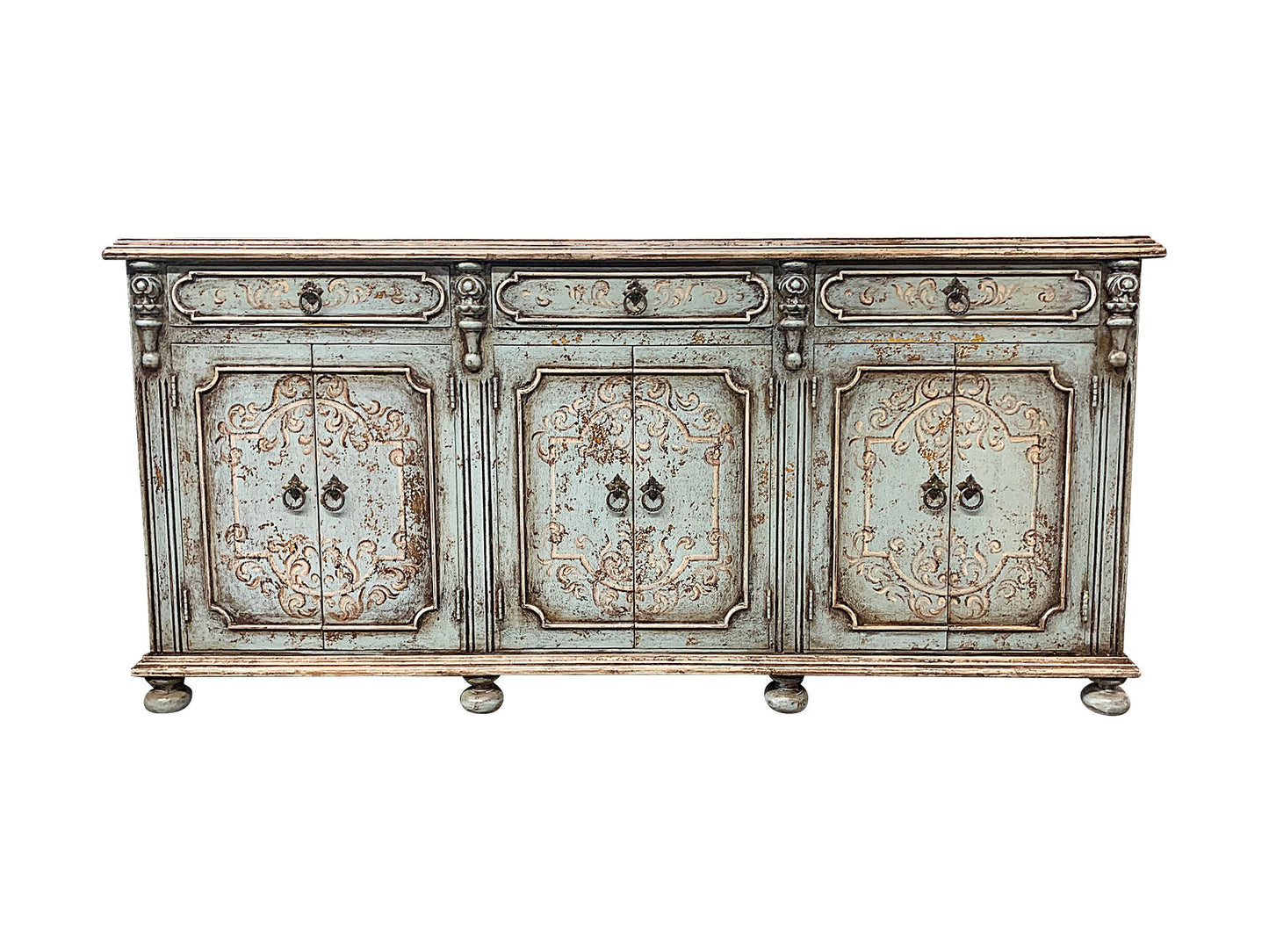 Portofino Seafoam Handcrafted Dining Room Buffet Table 13 x 90 x 41 Vintage Glow