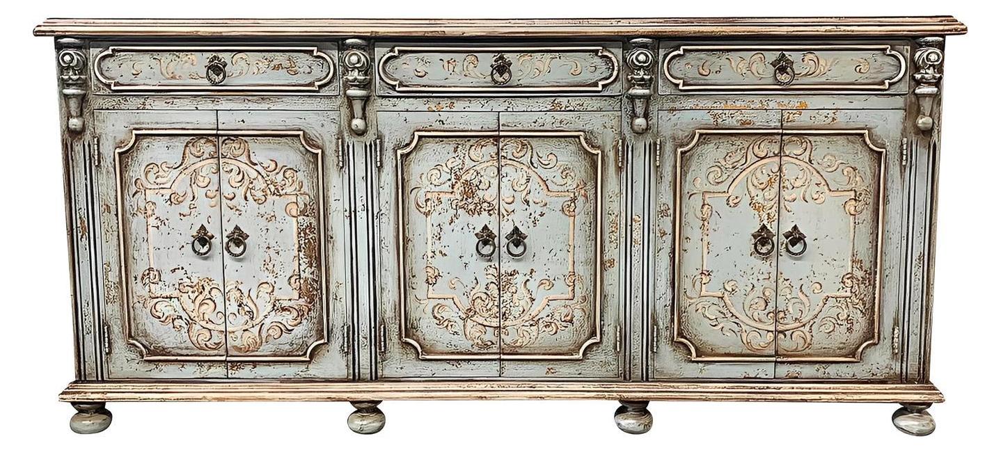 Portofino Seafoam Handcrafted Dining Room Buffet Table 13 x 90 x 41 Vintage Glow