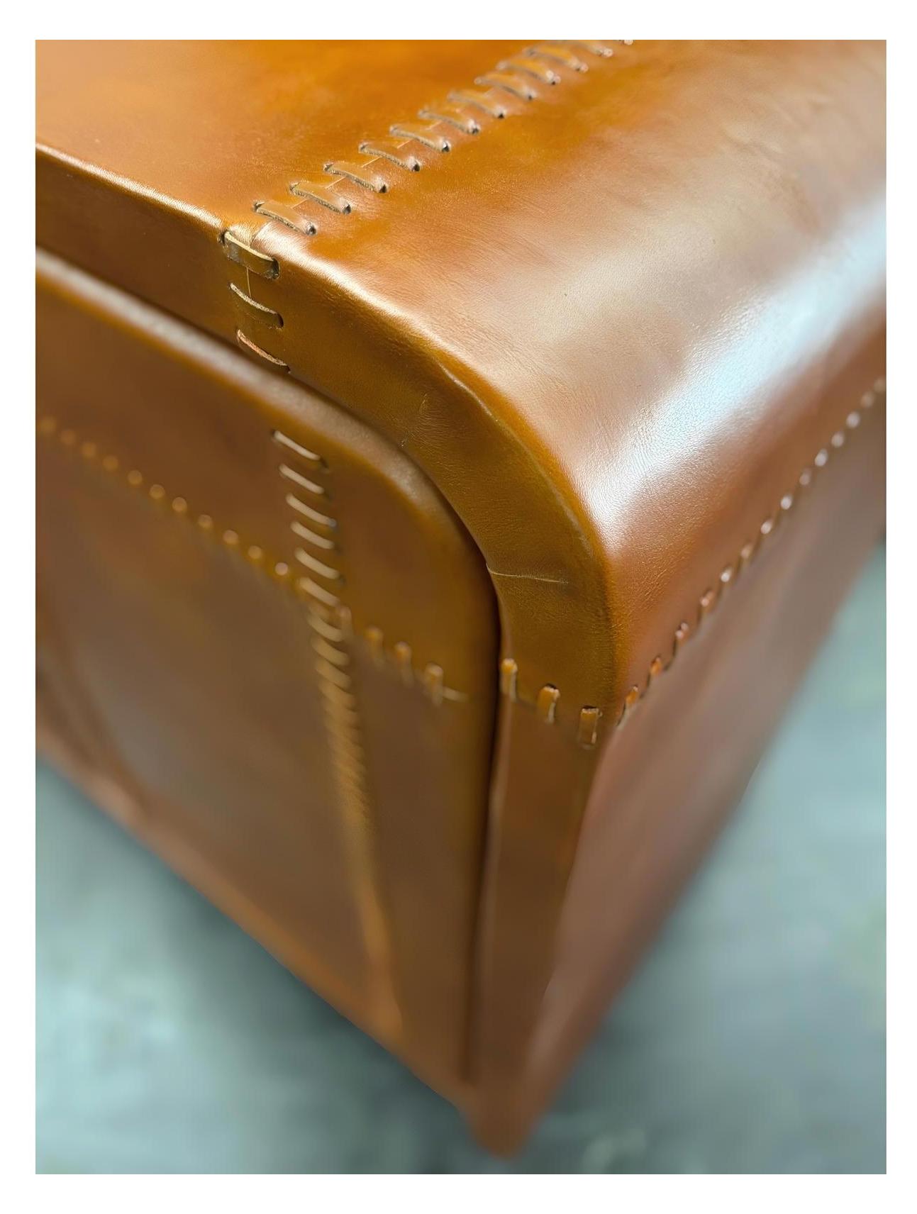 Villesavin Cognac Leather Handcrafted Dining Room Buffet Table - 19 x 78 x 33