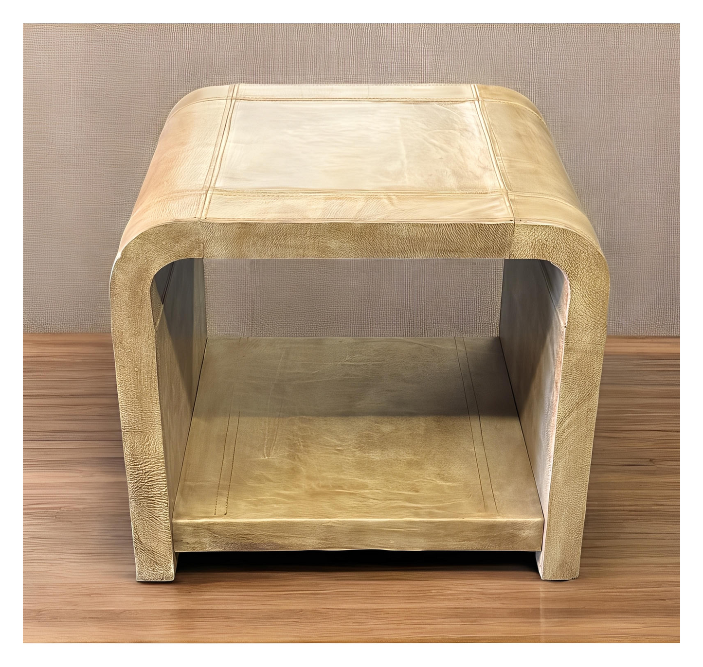 Les Vans End Tables (2-Pack), Tan Leather, Curved Arch Frame With Lower Shelf