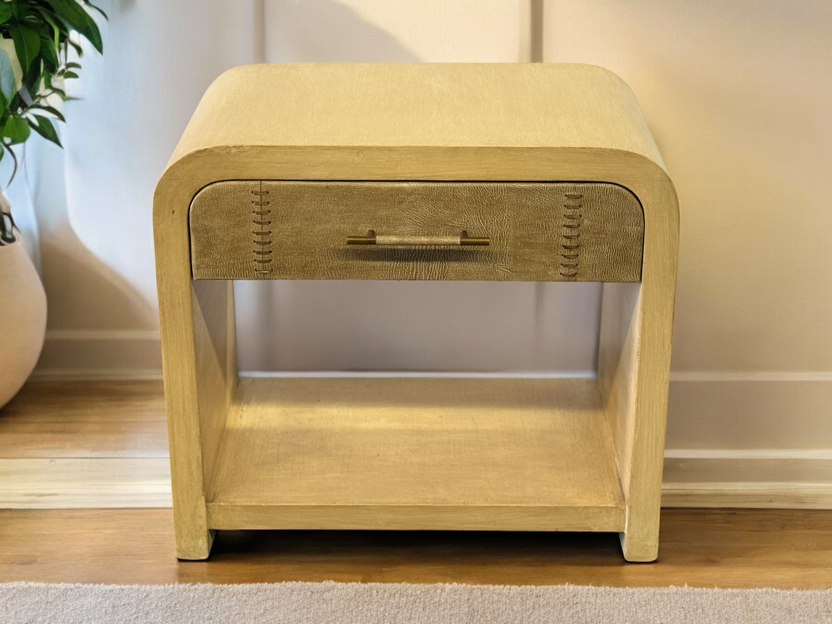 Bédoin Nightstands (2-Pack), Antique Gold Finish, Hand-Finished Stitch-Detail Drawer Front