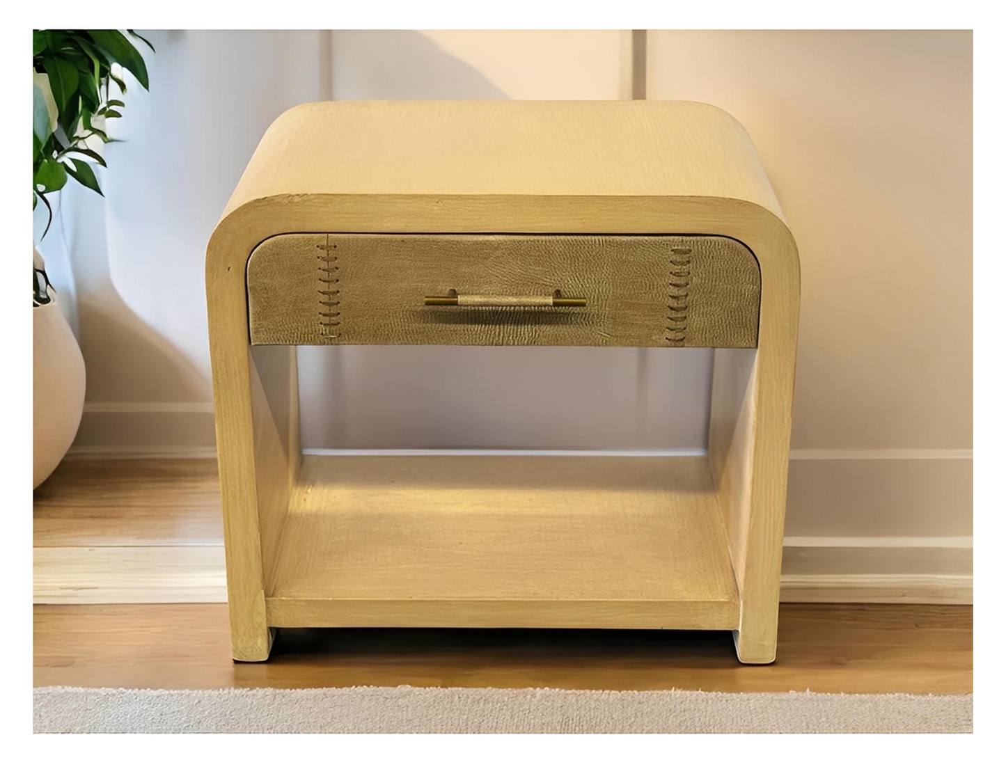 Nouveau Nightstands (2-Pack), Antique Gold Finish, Hand-Finished Stitch-Detail Drawer Front