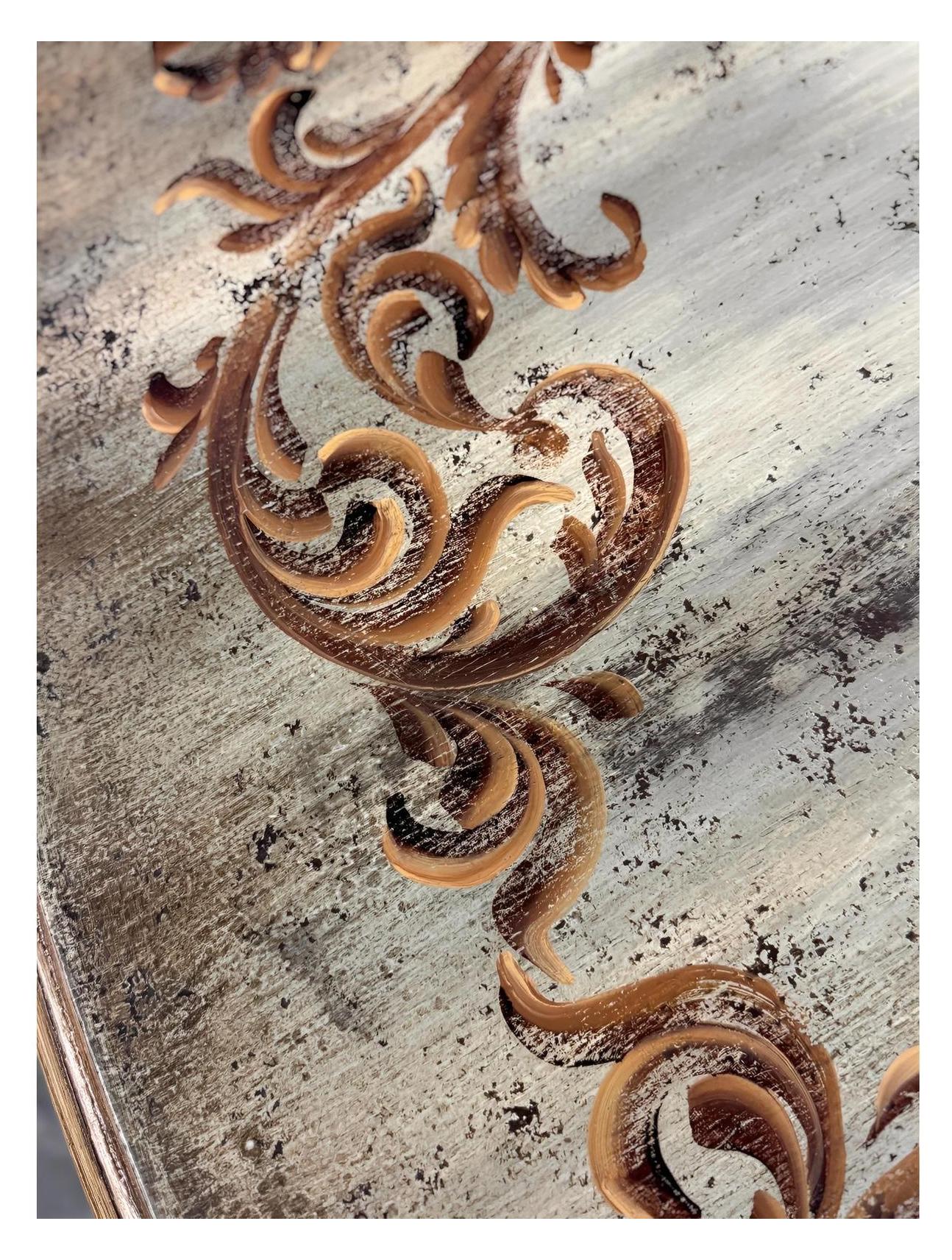 Barjac Dining Table - Round, Distressed Antique White Finish With Weathered Top And Intricately Carved Pedestal Base