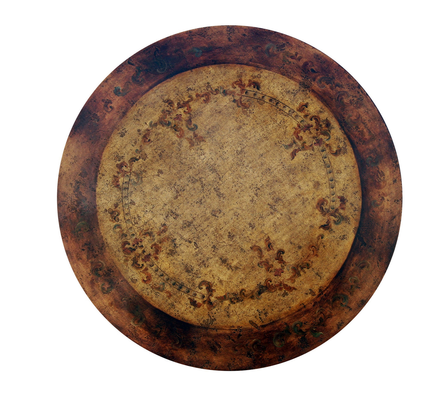 Carennac Dining Table - Round, Antique Brown, Intricately Carved Pedestal With Acanthus Leaf Motif