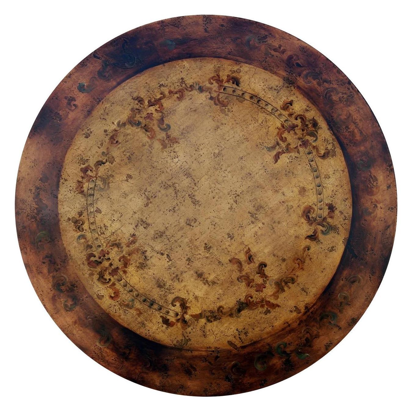 Carennac Dining Table - Round, Antique Brown, Intricately Carved Pedestal With Acanthus Leaf Motif