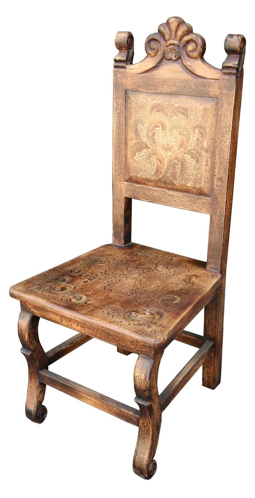 Tournus Dining Chairs (2-Pack), Antique Bronze Patina Finish, Ornate Carved Back Panel With Scrolled Details