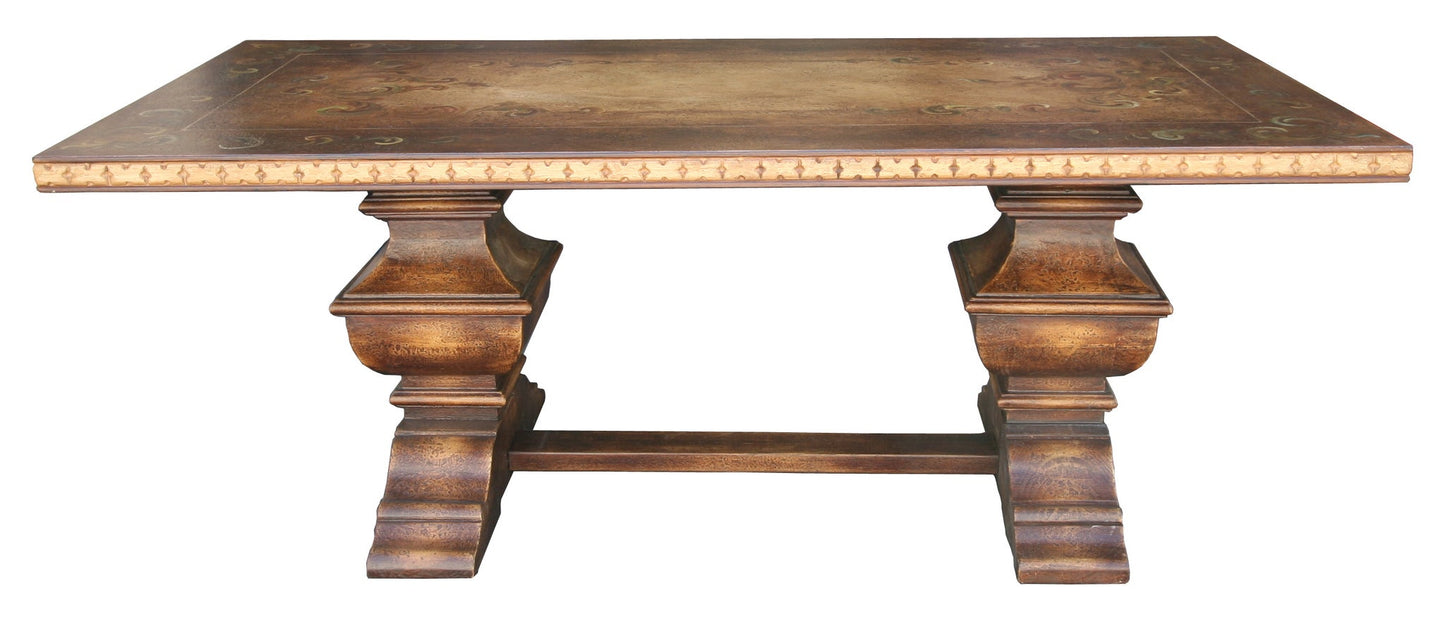 Valensole Dining Table - Rectangular, Antique Brown, Ornate Border Inlay
