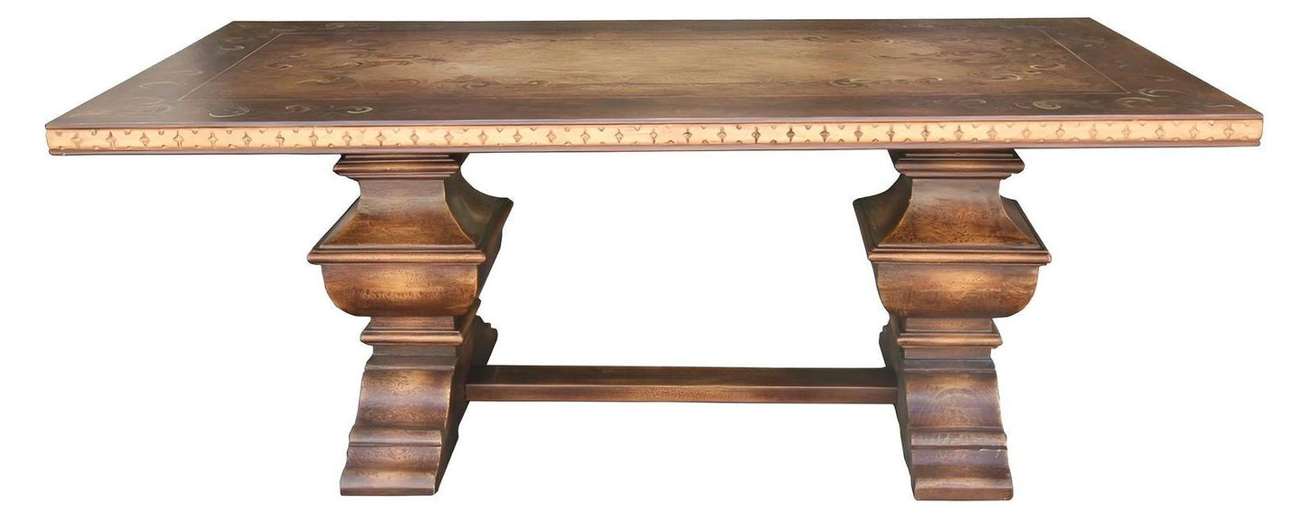 Valensole Dining Table - Rectangular, Antique Brown, Ornate Border Inlay