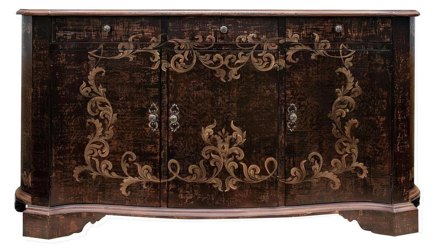 Montrichard-Inspired Baroque Ebony Dining Room Buffet With Gilded Floral Accents