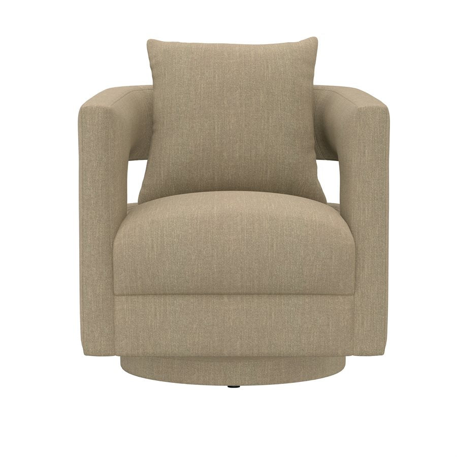 Tan Upholstered Swivel Chair 360-Degree Modern Style with Open Back (2-Pack)
