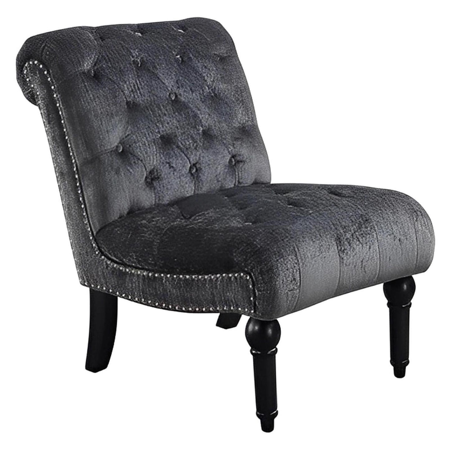 ARMLESS ACCENT CHAIR, DARK GREY, BUTTON TUFTED, LUXURY (2-Pack)
