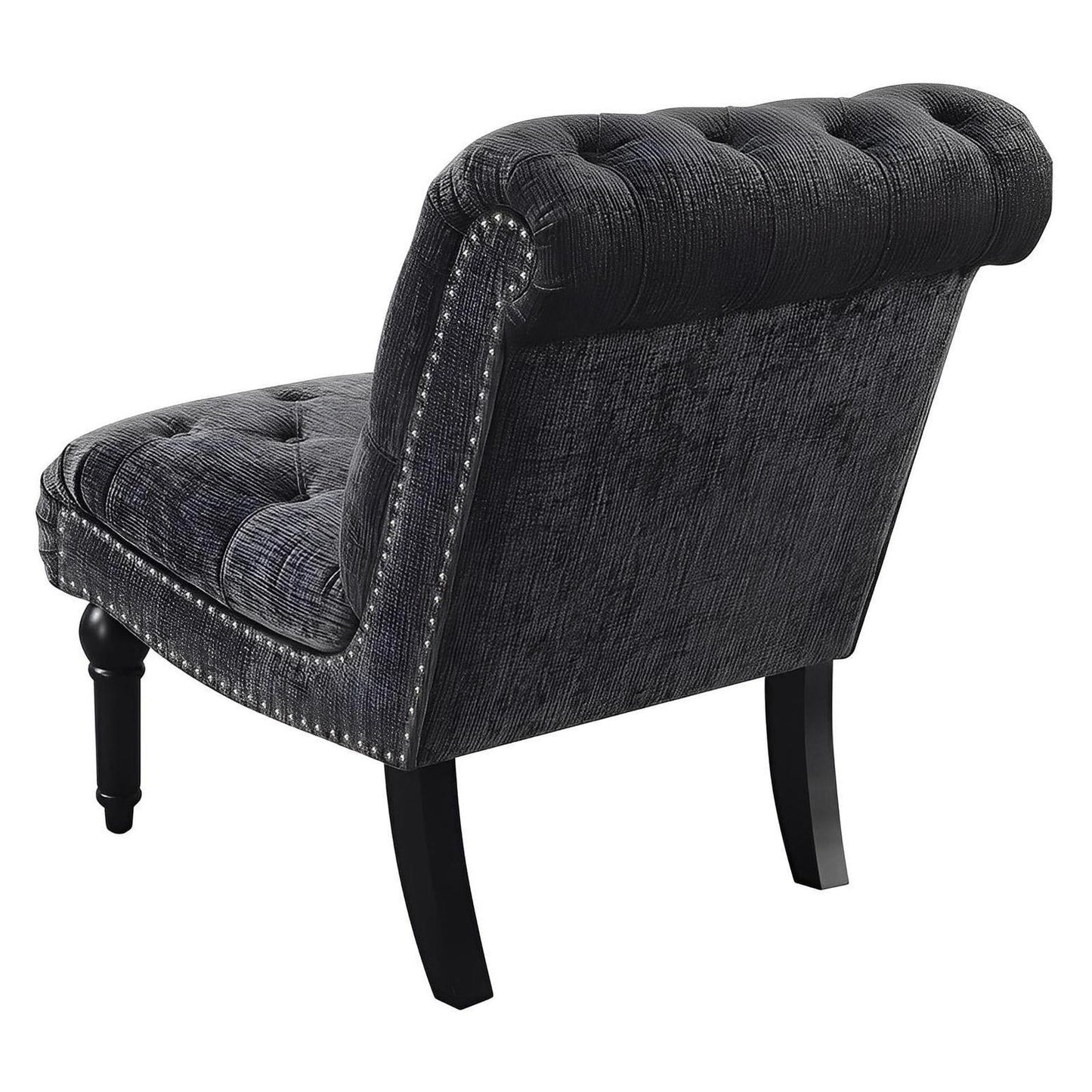 ARMLESS ACCENT CHAIR, DARK GREY, BUTTON TUFTED, LUXURY (2-Pack)