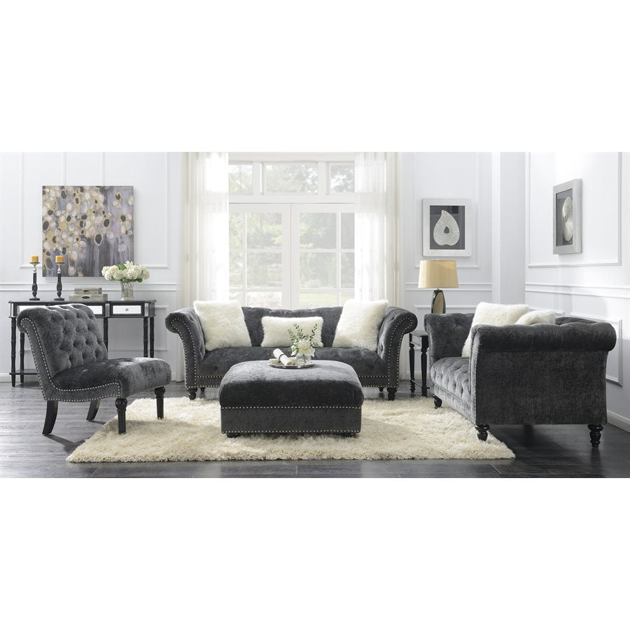 ARMLESS ACCENT CHAIR, DARK GREY, BUTTON TUFTED, LUXURY (2-Pack)
