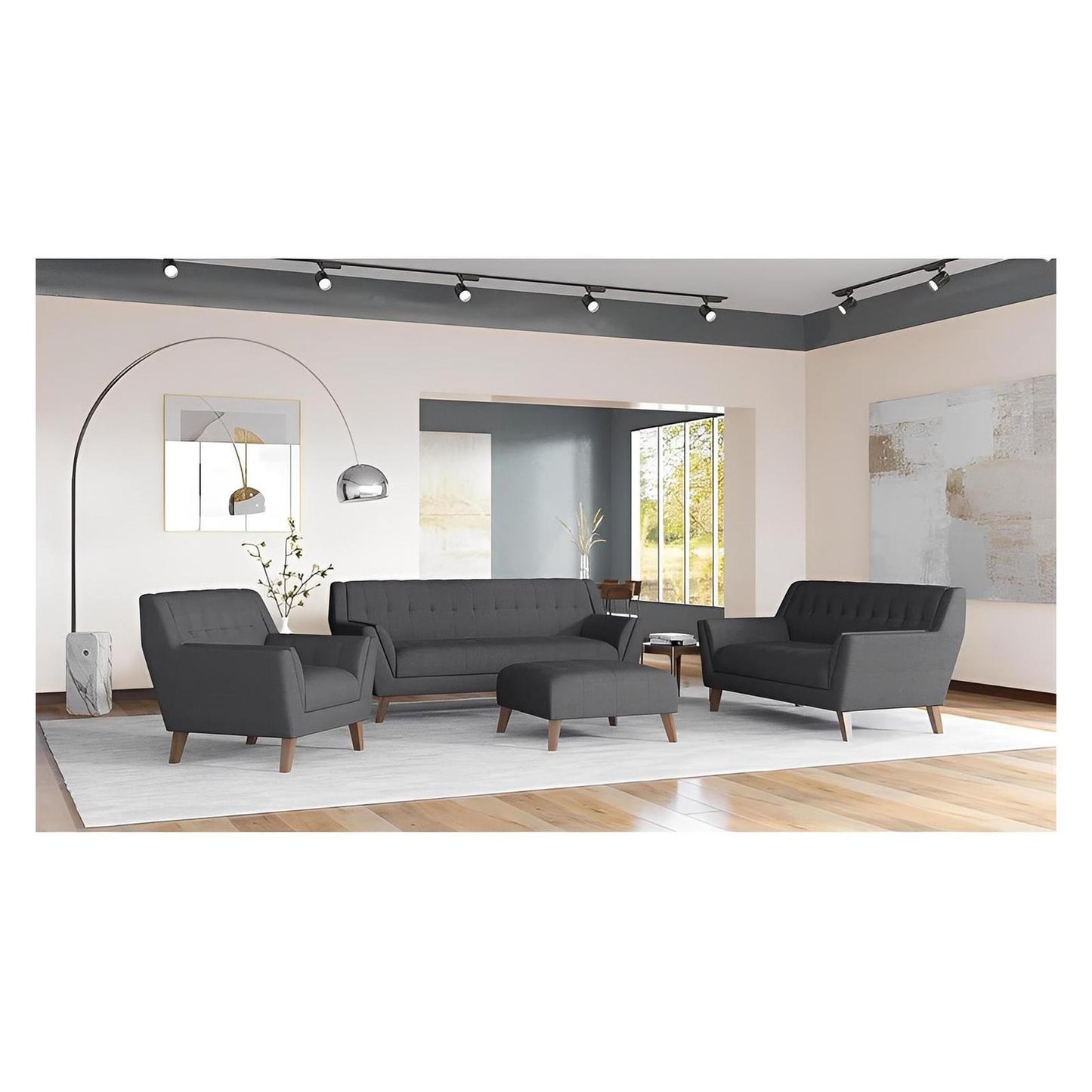 CHARCOAL SOFA COUCH Mid-Century Modern, Tufted, Clean Lines