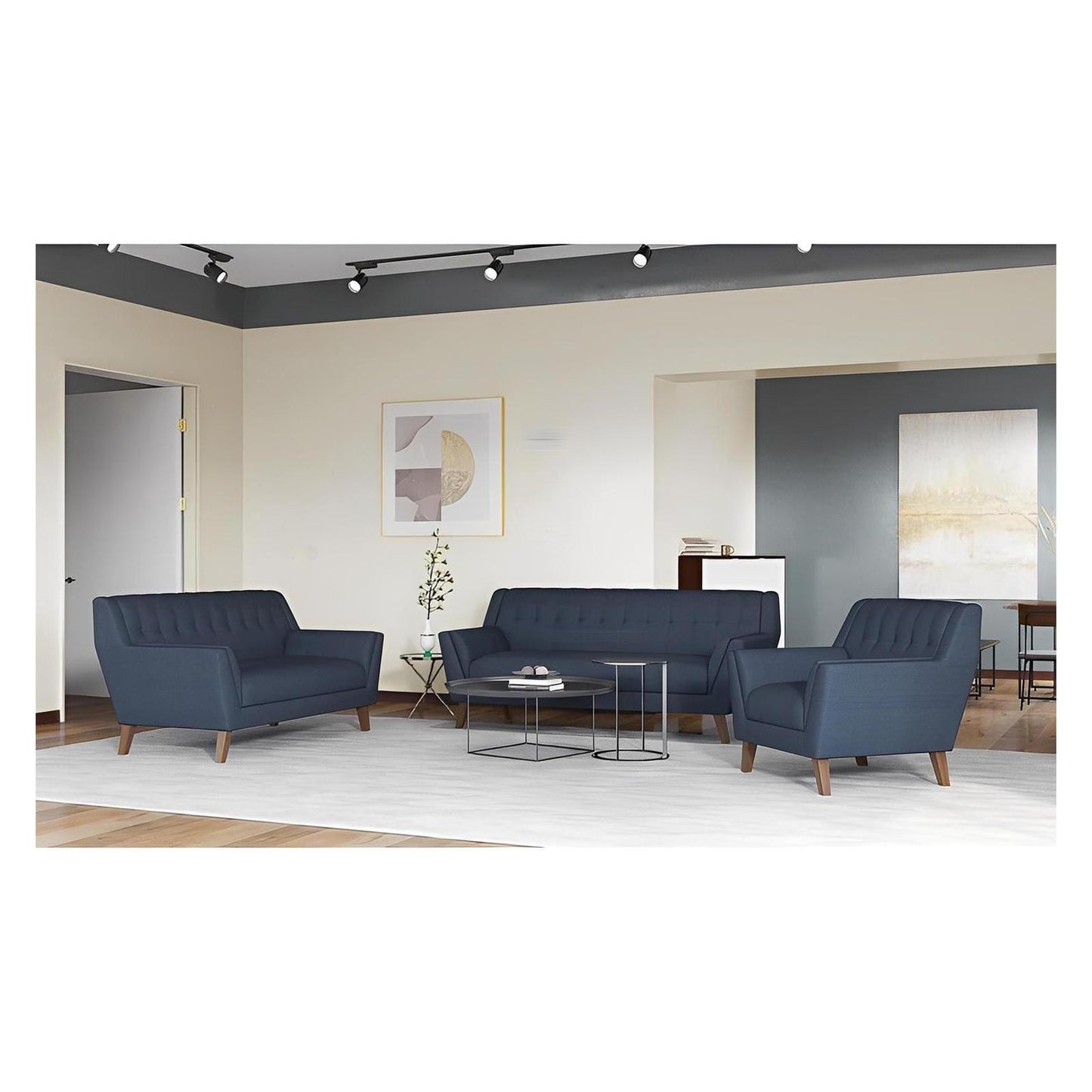 NAVY SOFA COUCH Mid-Century Modern, Tufted, Clean Lines