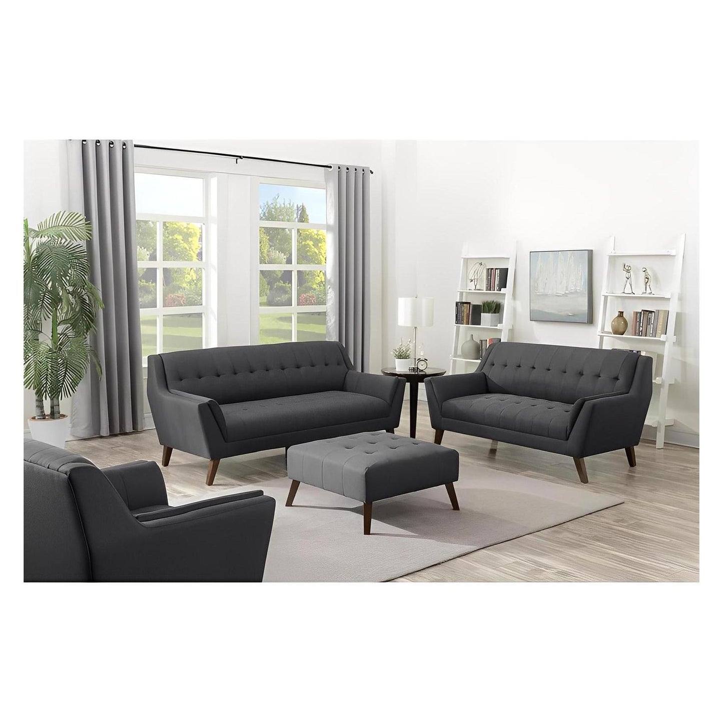 LOVESEAT - CHARCOAL - Mid-Century Modern, Tufted, Clean Lines